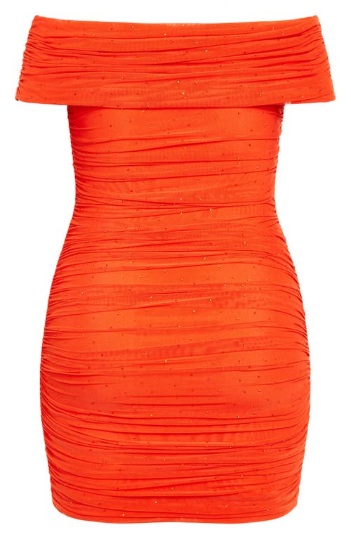 City Chic Kayla Diamante Off The Shoulder Body-con Minidress In Orange