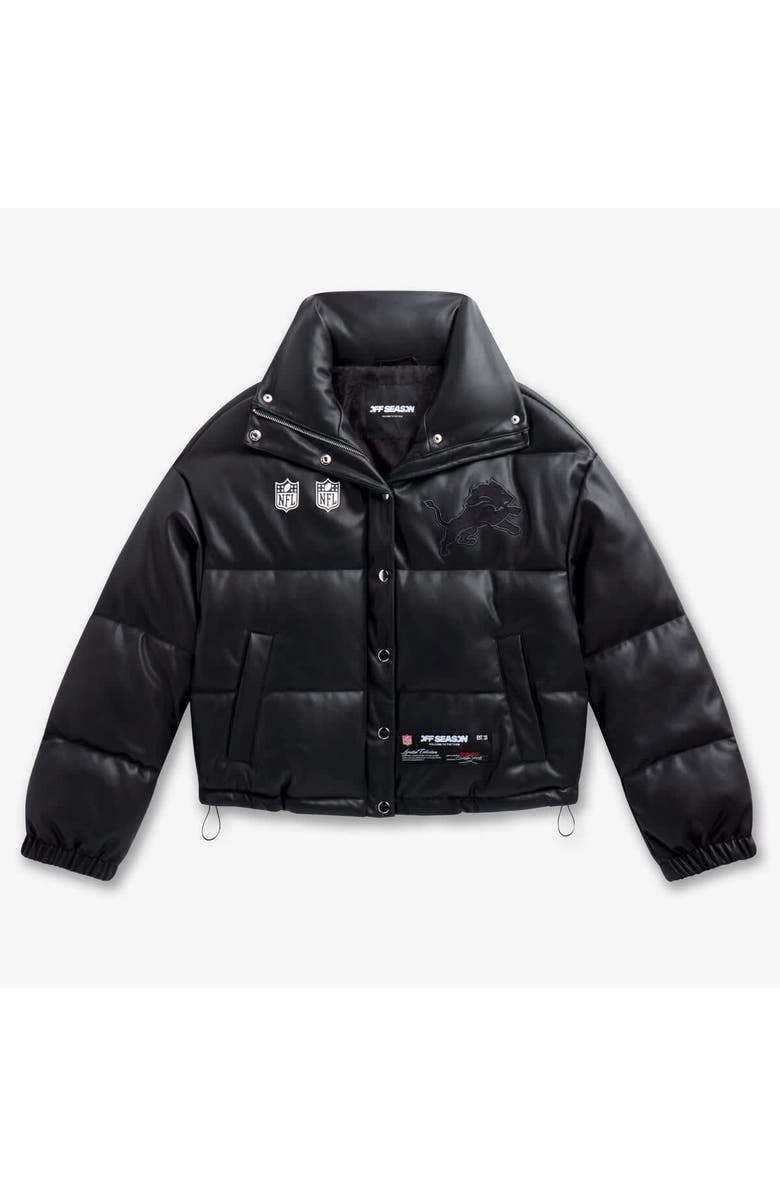 Off Season Women
s  Black Detroit Lions Faux Leather Puffer Jacket, Alternate, color, Black