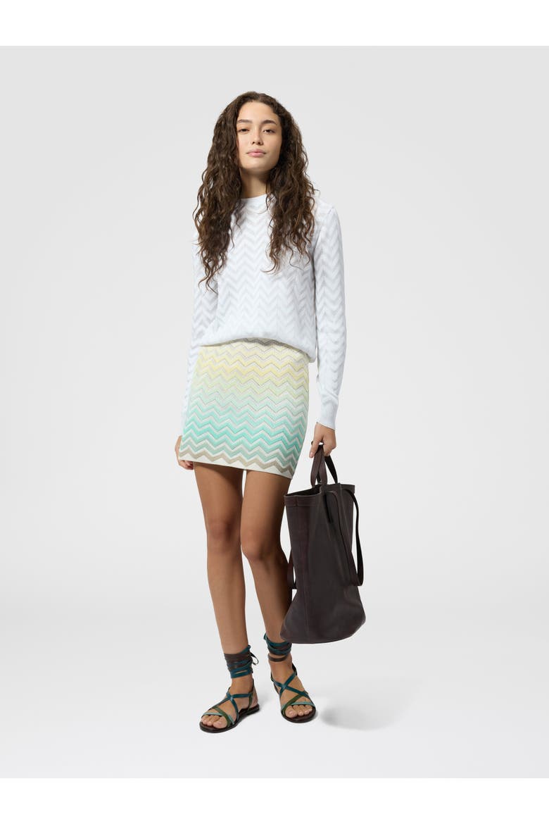 Mini Skirt In Cotton And Viscose Chevron Dégradé, Alternate, color, Sea Green & Brown