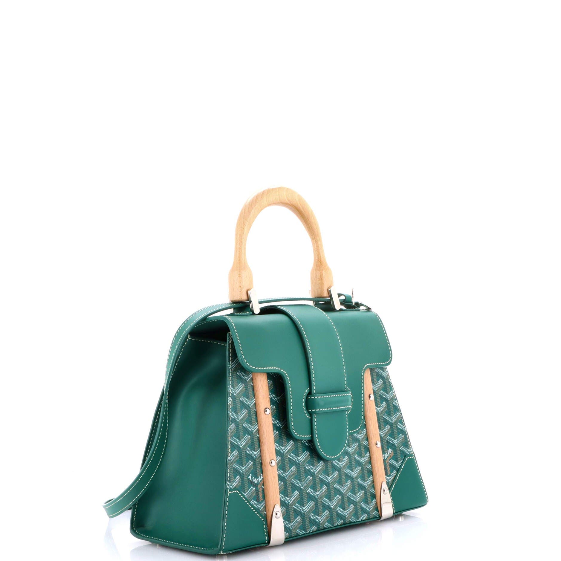 Pre-Owned Goyard Saigon Top Handle Bag Coated Canvas with Leather PM, Alternate, color, Green