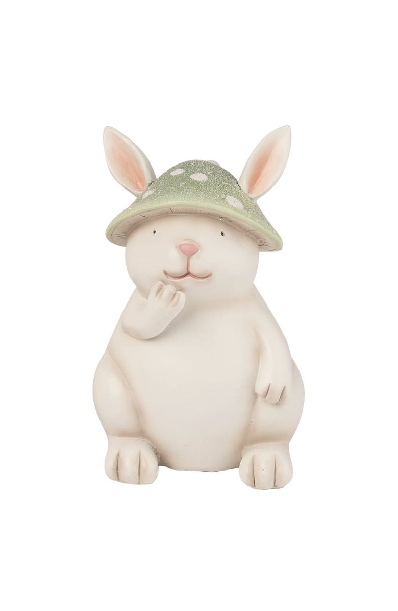 Transpac 5.75 Inch White Spring Mushroom Hat Bunny Figurine Decorative Polyresin Spring Decor, Main, color, White