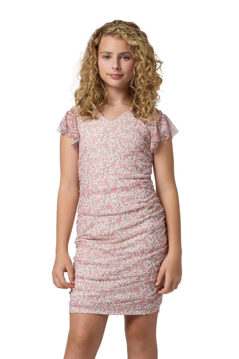 Flutter Sleeve Fitted Dress in Longer Length, Main, color, Ivory Floral