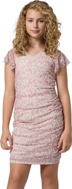 Un Deux Trois Flutter Sleeve Fitted Dress in Longer Length