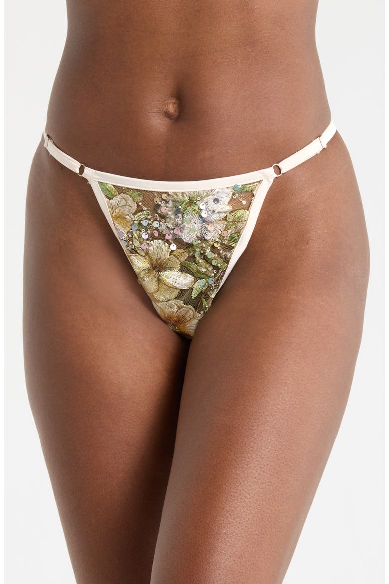 Floral Embroidered G-String, Main, color, CHAMPAGNE SPARKLE