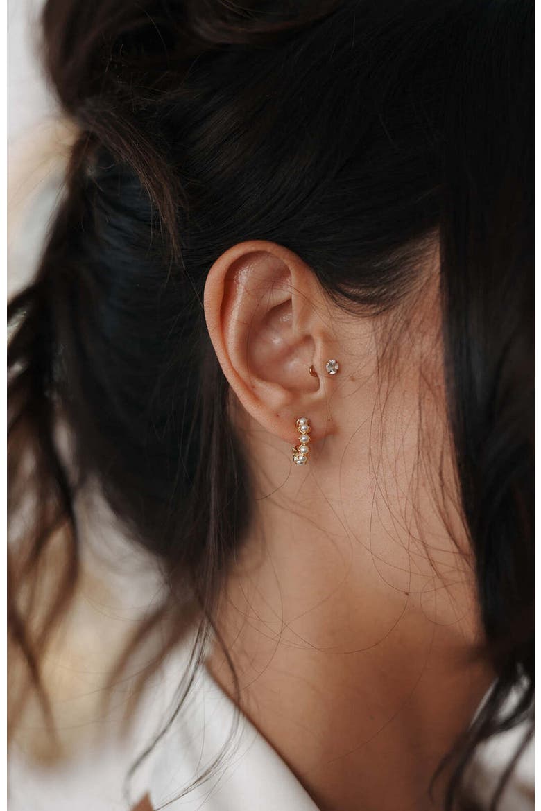 Jessica Pearl Mini Hoops, Alternate, color, Pearl
