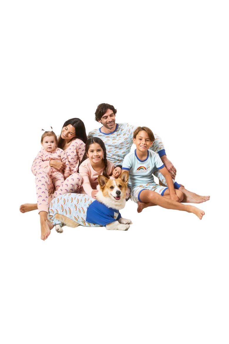 Kids Short Sleeve Cotton Striped Matching Family Pajamas, Alternate, color, Rainbow