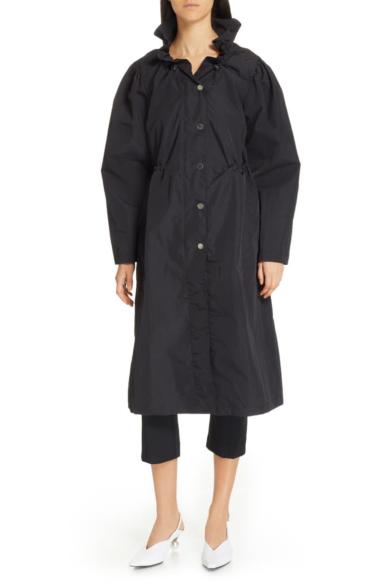 Ruffle Collar Raincoat, Main, color, BLACK