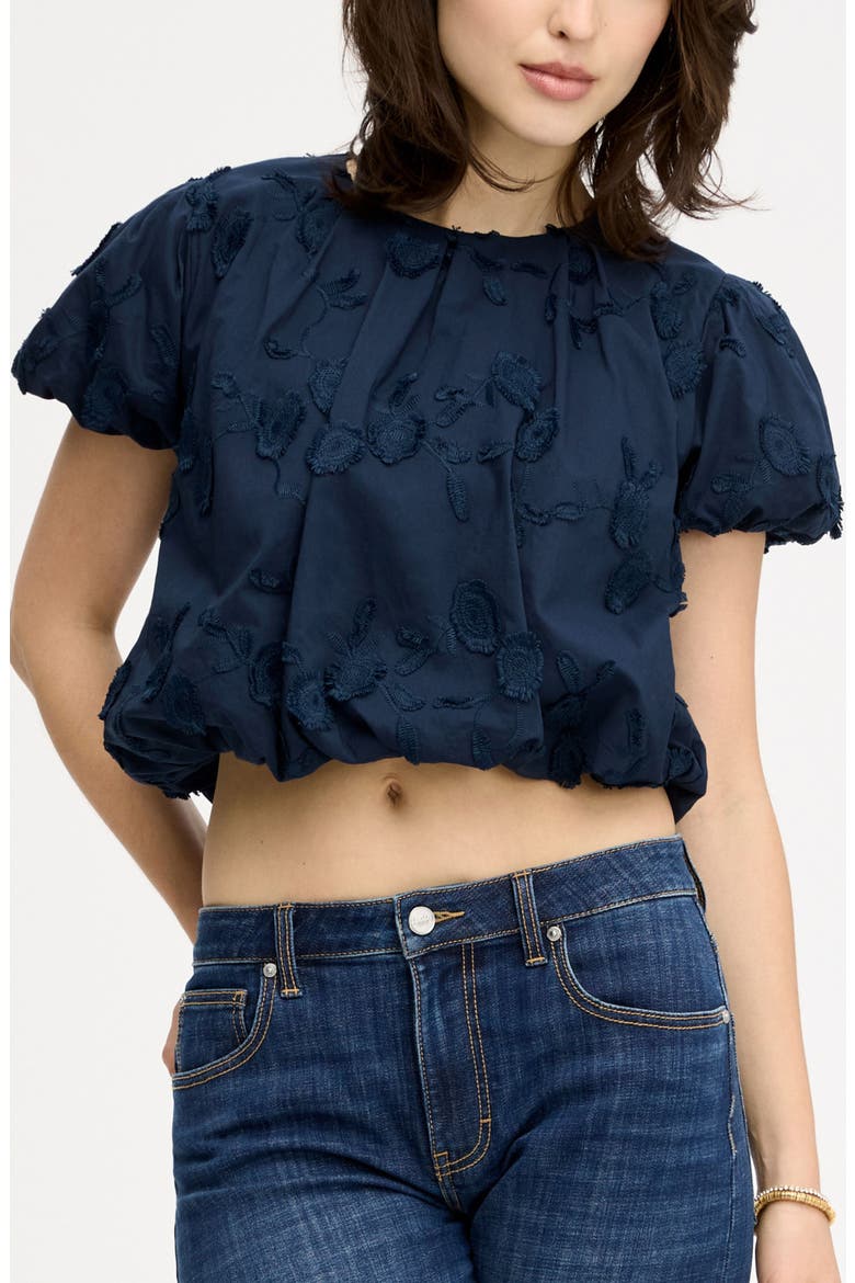 Embroidered Floral Cotton Bubble Top, Main, color, NAVY