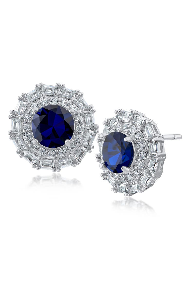 CZ by Kenneth Jay Lane Halo Stud Earrings, Main, color, Blue/ Silver