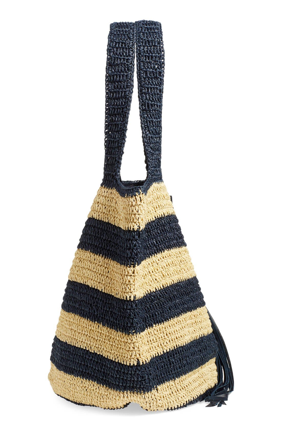 Stripe Crochet Straw Shoulder Bag, Alternate, color, NAVY STRIPE