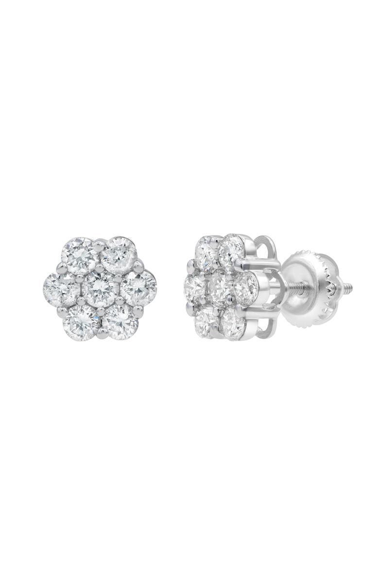 Grace 14K White Gold Flower Cluster Diamond Unisex Earrings - 1.49 Ct, Main, color, 14K White Gold