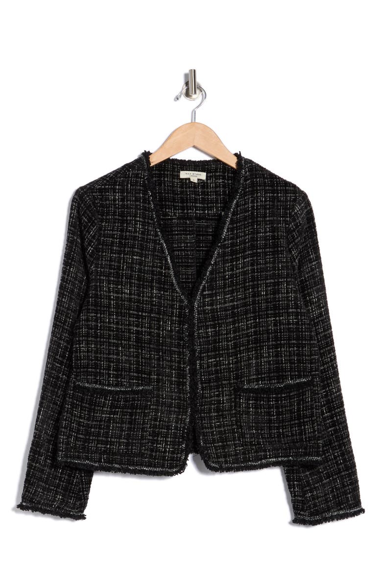 MAX STUDIO Cotton Blend Bouclé Jacket, Alternate, color, Black / Ivory
