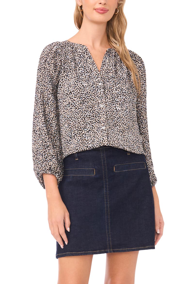 Abstract Print Button-Up Shirt, Main, color, RICH BLACK