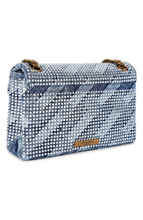 KURT GEIGER KURT GEIGER LONDON MEDIUM KENSINGTON CRYSTAL EMBELLISHED DENIM SHOULDER BAG