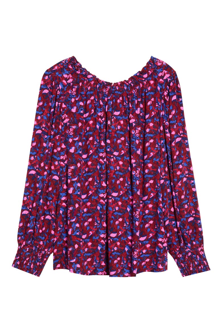 Abstract Smocked Top, Main, color, BURGUNDY-PINK