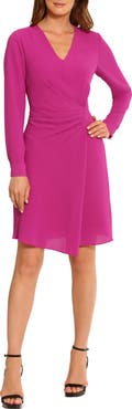 Maggy London Long Sleeve Faux Wrap Dress