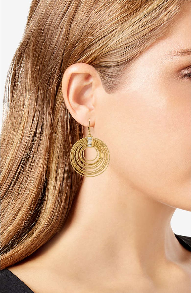 Vince Camuto Tiered Hoop Earrings with Baguette Crystals, Alternate, color, 14K Gold Plated