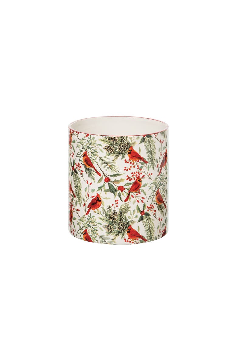 C&F Home Christmas Red Cardinal & Greenery Dolomite Kitchen Utensil Crock Holder Caddy 7", Main, color, White