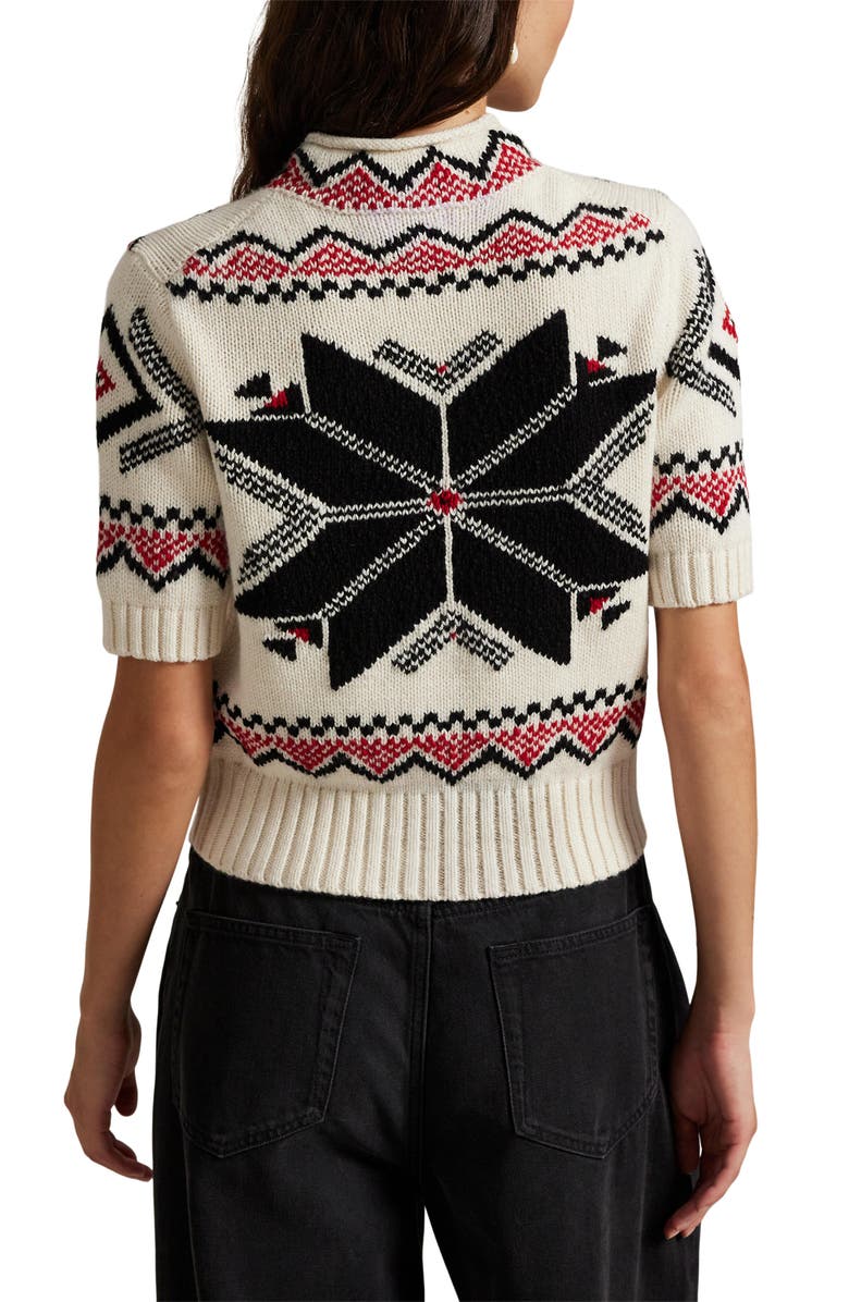 Polo Ralph Lauren Snowflake Mock Neck Short Sleeve Wool, Cotton & Alpaca Sweater, Alternate, color, Authentic Cream Multi
