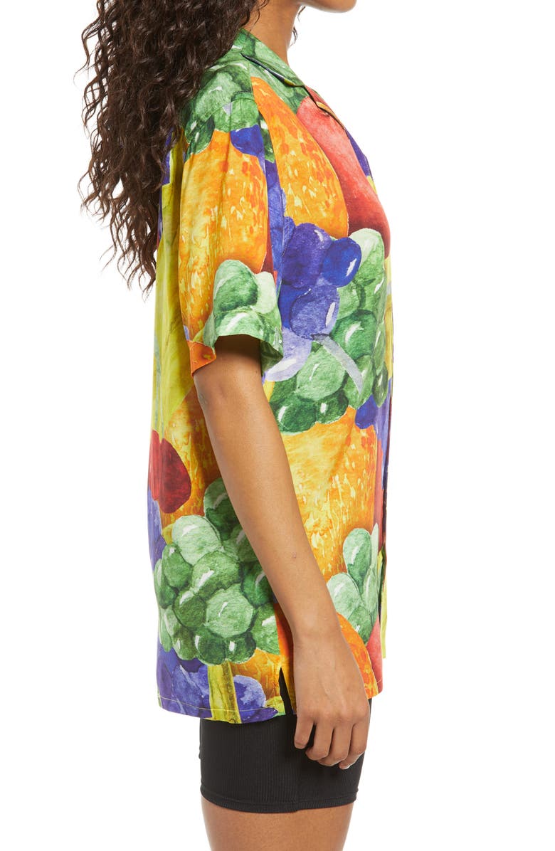 Petals and Peacocks Gender Inclusive Treat Yourself Vacation Camp Shirt, Alternate, color, 