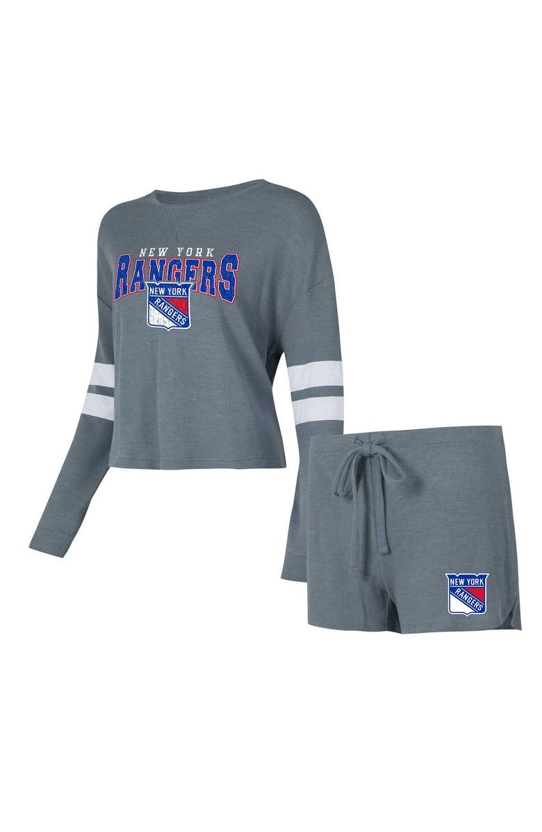 CONCEPTS SPORT Women's Concepts Sport Gray New York Rangers Meadow Long Sleeve T-Shirt & Shorts Sleep Set, Main, color, 