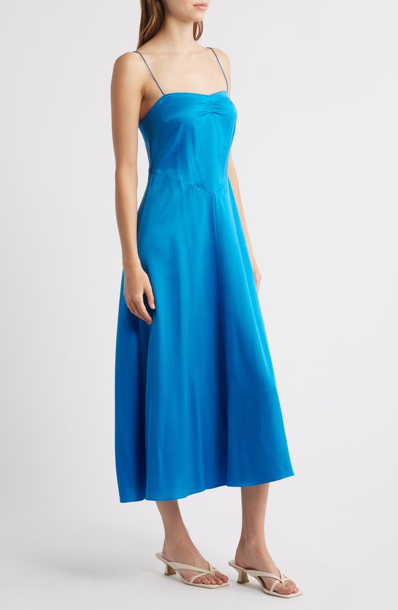 DÔEN Lorraine Silk Satin Midi Dress, Alternate, color, Blue Tourmaline