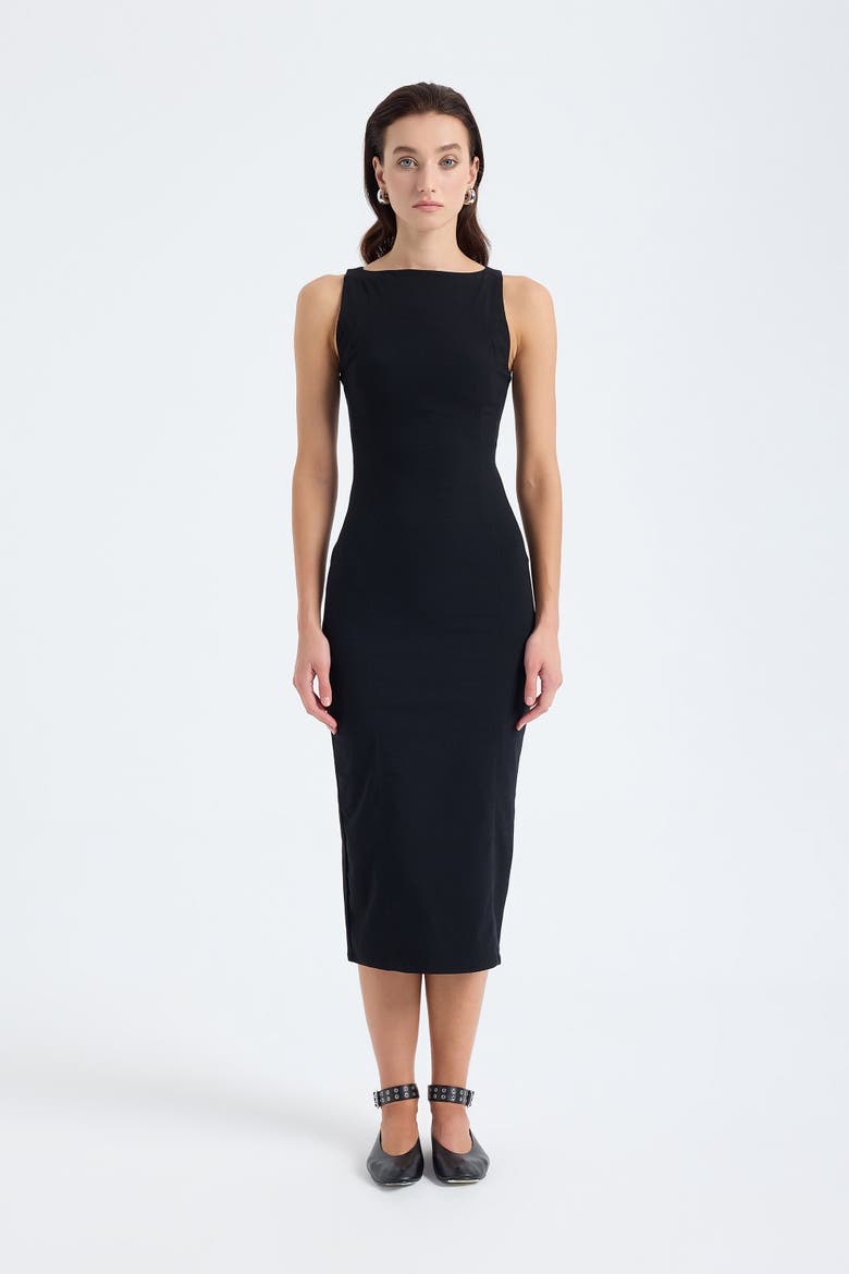 Silva Square Neck Bodycon Midi Dress, Alternate, color, Black