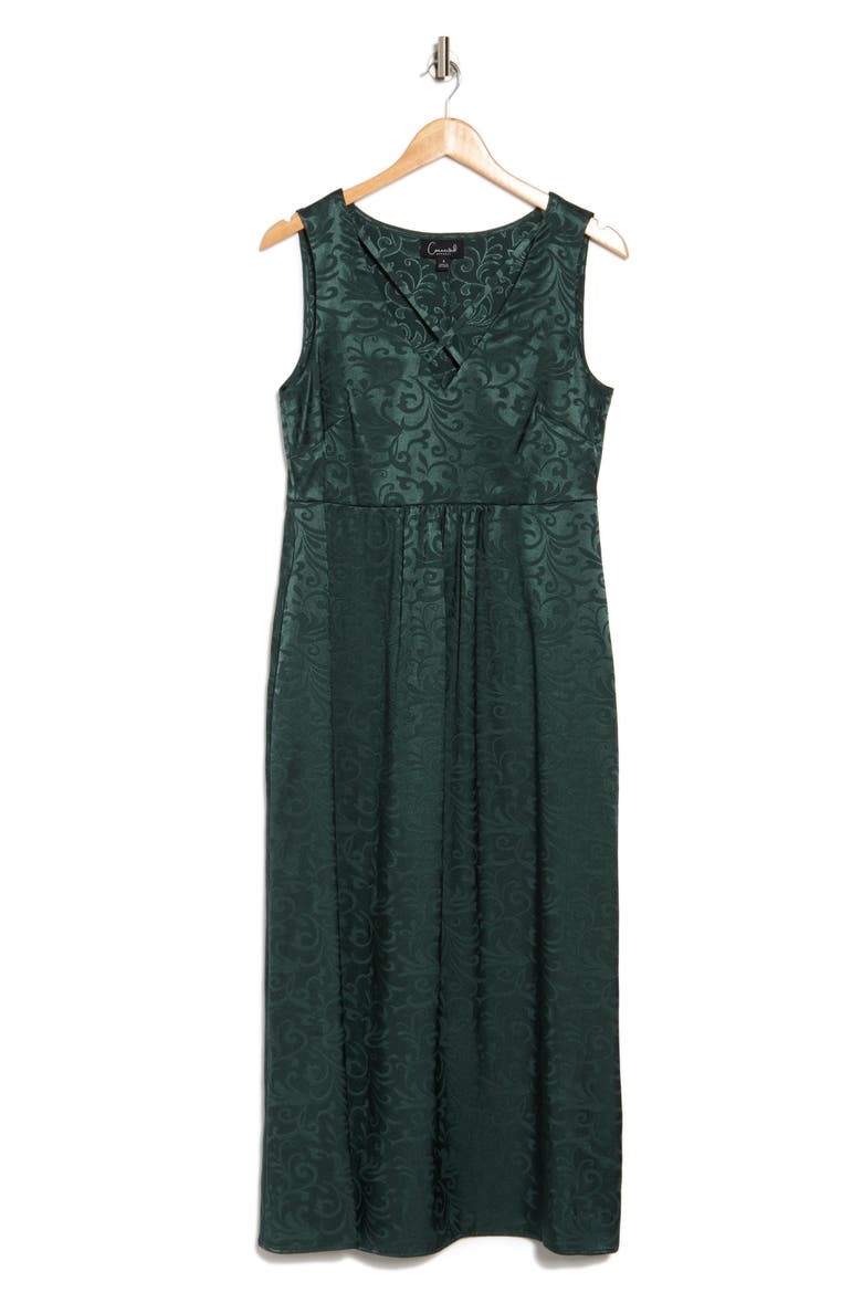 Sleeveless Jacquard Satin Dress, Alternate, color, HUNTER