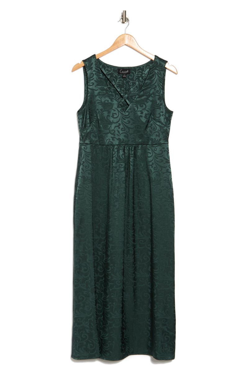 Connected Apparel Sleeveless Jacquard Satin Dress, Alternate, color, Hunter