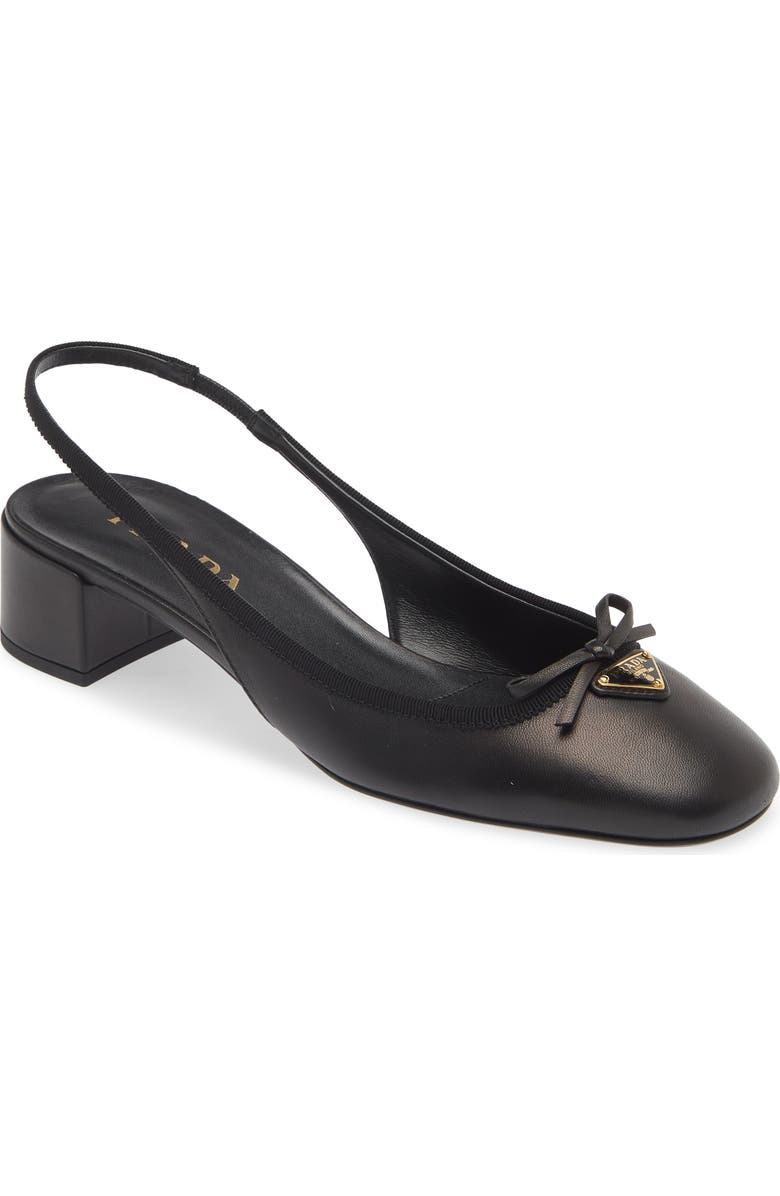 Prada Triangle Logo Bow Slingback Pump, Main, color,