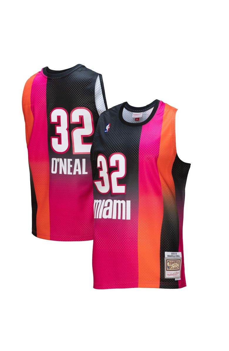 Mitchell & Ness Men's Mitchell & Ness Shaquille O'Neal Pink/Black Miami Heat 2005/06 Hardwood Classics Fadeaway Swingman Player Jersey, Main, color, 