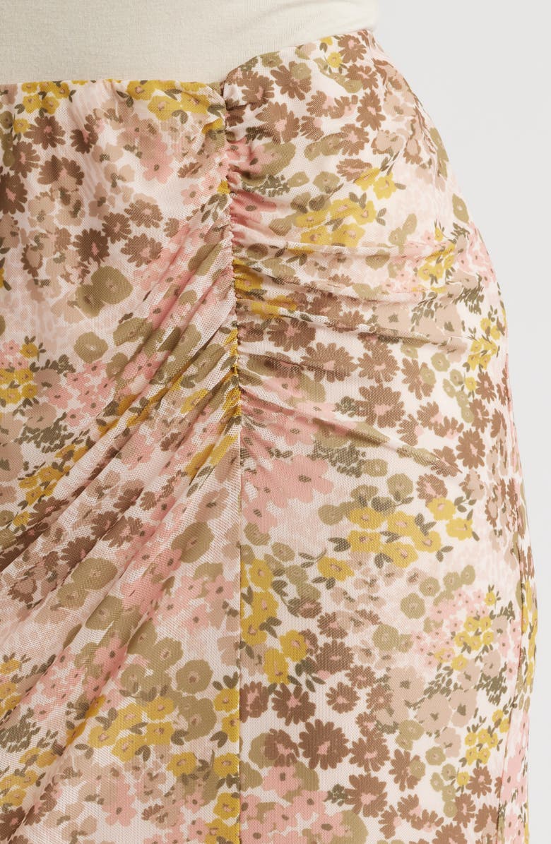 CITY BLUES Ruched Floral Midi Skirt, Alternate, color, Dijon/ Conch