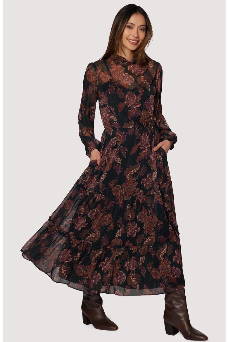 Whispers of Bohemia Long Sleeve Maxi Dress, Alternate, color, BLACK PLUM FLORAL