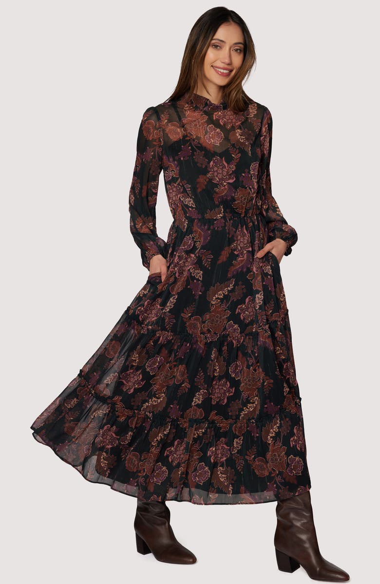 Lost + Wander Whispers of Bohemia Long Sleeve Maxi Dress, Alternate, color, Black Plum Floral