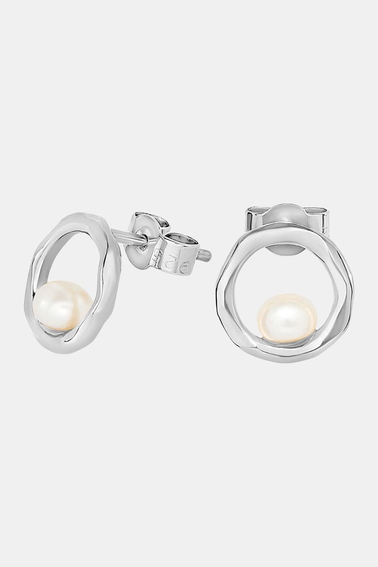 Open Circle & White Pearl Waterfall Earrings, Main, color, Sterling Silver