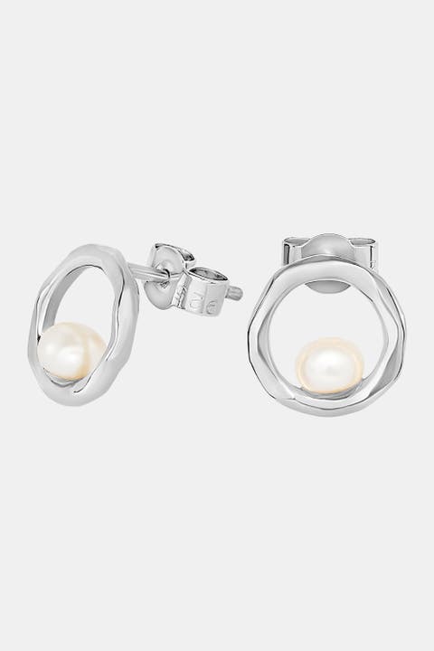 Open Circle & White Pearl Waterfall Earrings
