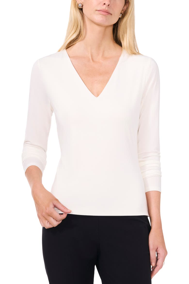 Compression V-Neck Top, Alternate, color, NEW IVORY