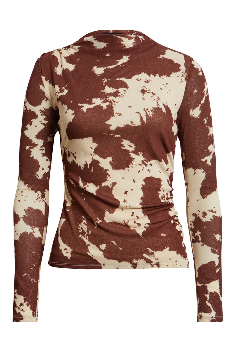 Joelle Cow Print Ruched Funnel Neck Top, Alternate, color, COWGIRL