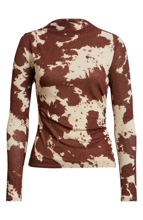 Rails Joelle Cow Print Ruched Funnel Neck Top In Brown