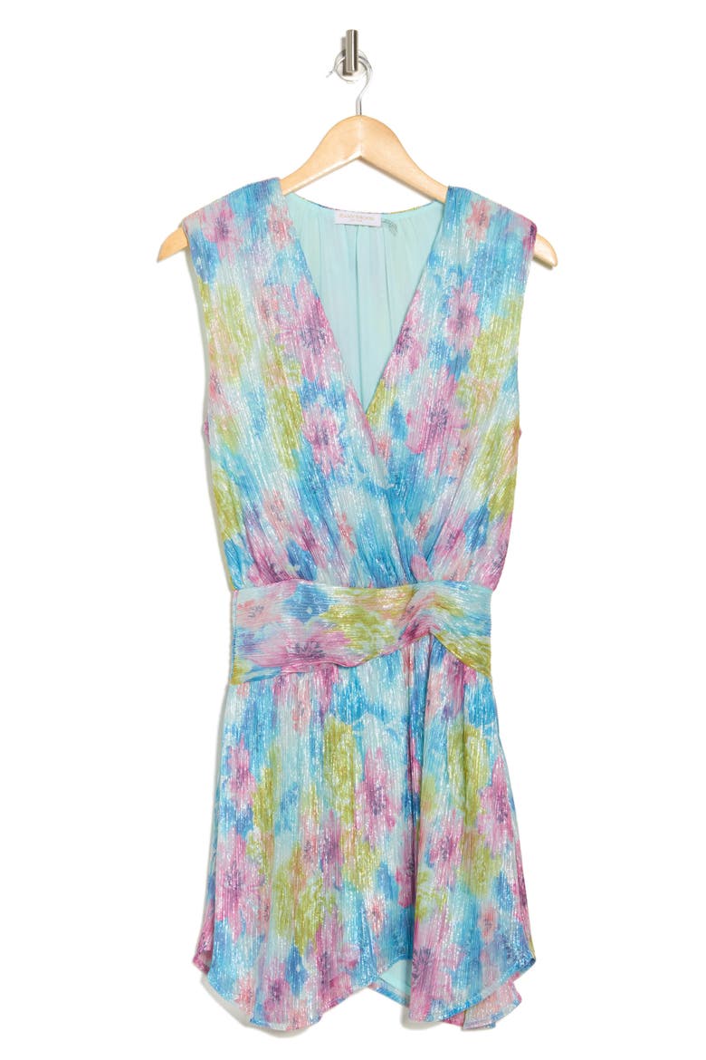 Matilda Floral Sleeveless Plissé Minidress, Alternate, color, LIME MULTI CRINKLE FLOWER KNIT