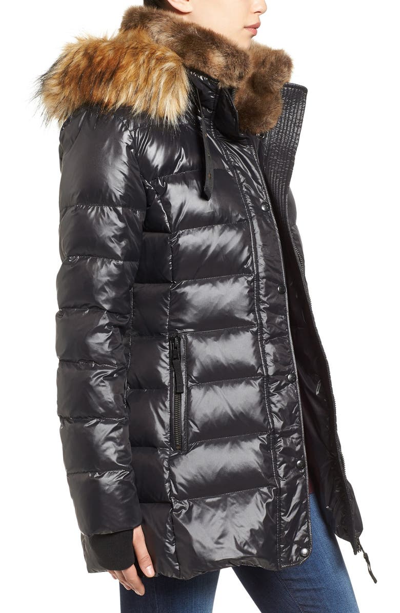 S13 'Chelsea' Gloss Down Jacket with Removable Hood and Faux Fur Trim, Alternate, color, 