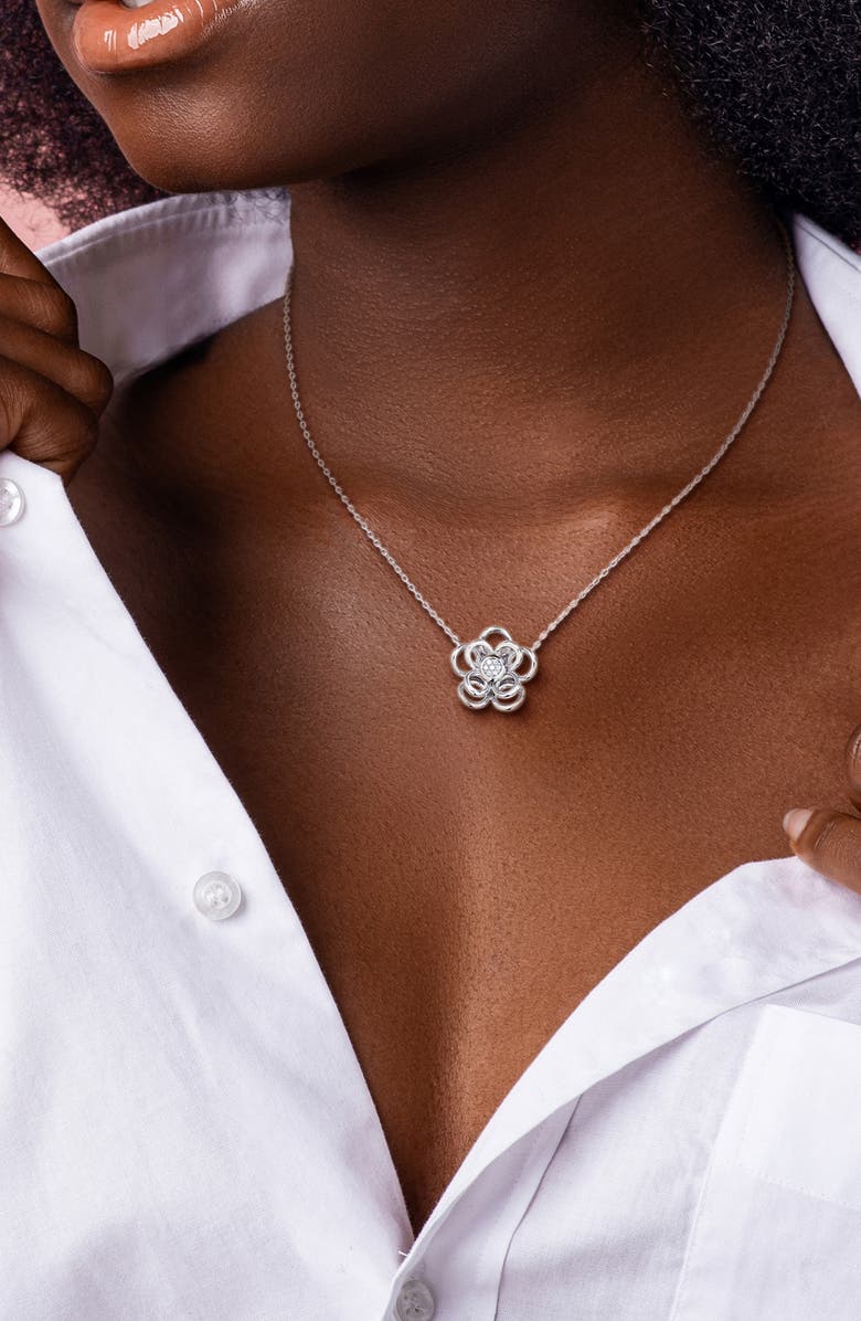 DELMAR Diamond Pavé Flower Earrings & Necklace Set, Alternate, color, White