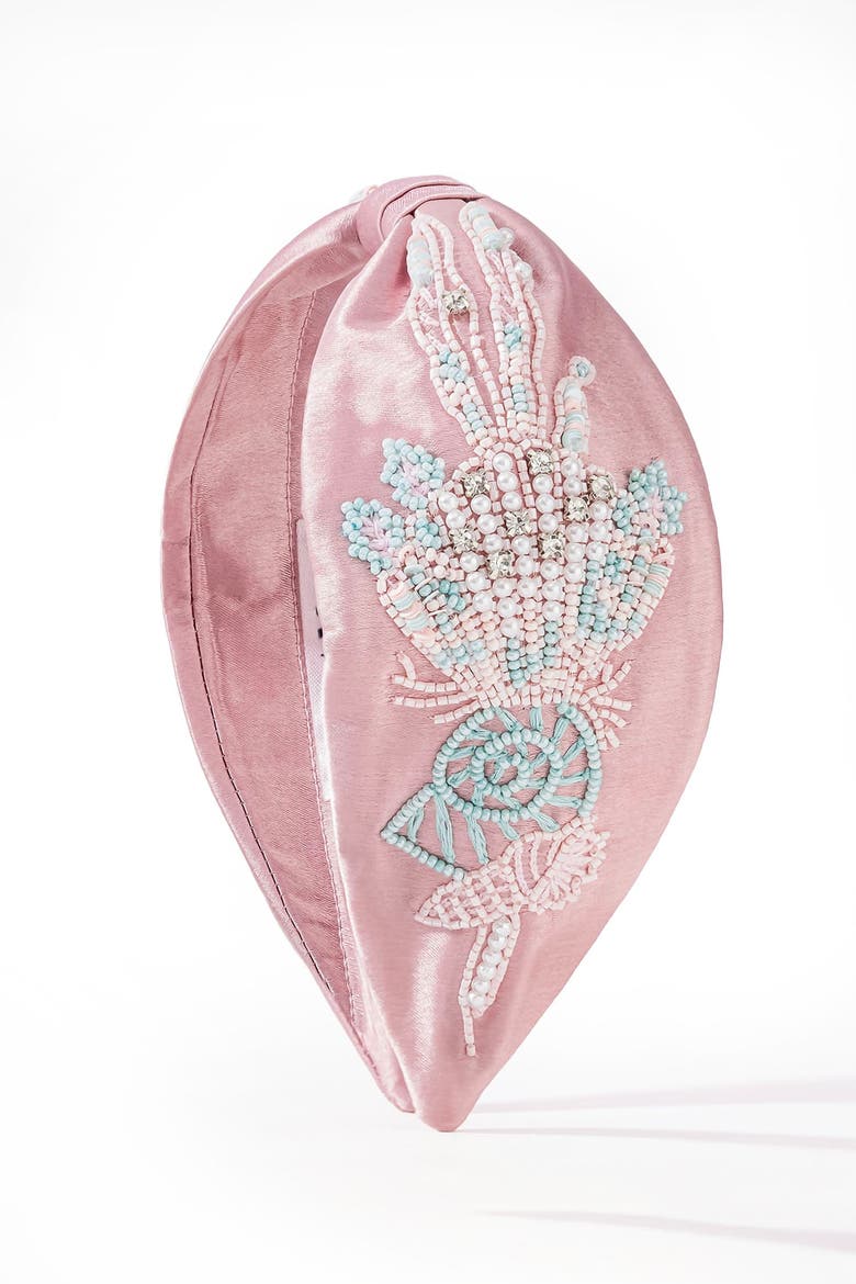 Kaia Embellished Knotted Hair Band - Pink, Main, color, Light Pink