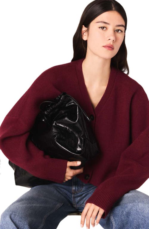 Maje Cropped Wool-blend Cardigan In Burgundy