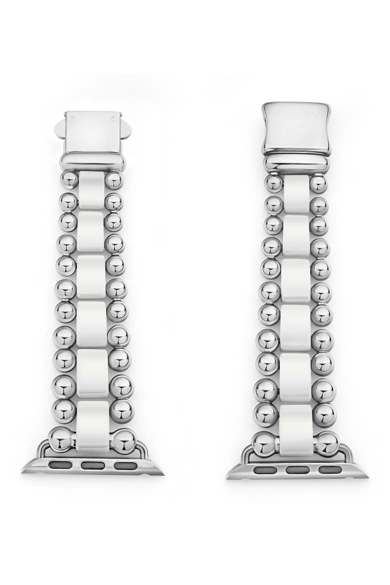 Smart Caviar White Ceramic & Stainless Steel 20mm Apple Watch® Watchband, Alternate, color, SILVER/WHITE