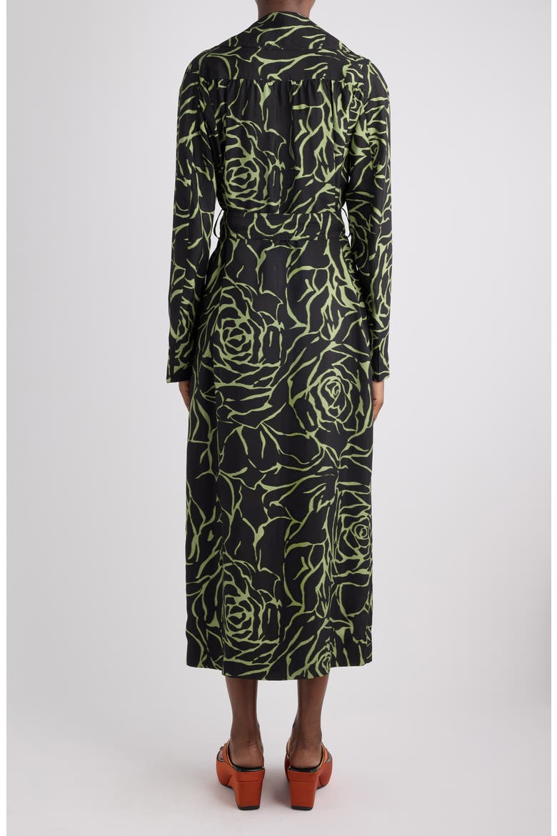 Rolana Giant Couture Rose Print Belted Crepe Trench Coat, Alternate, color, BLACK
