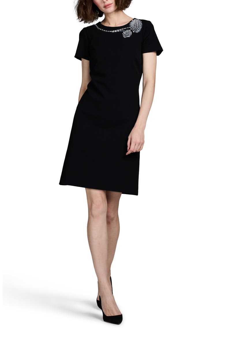 Rhinestone Floral Cocktail Shift Dress, Alternate, color, BLACK