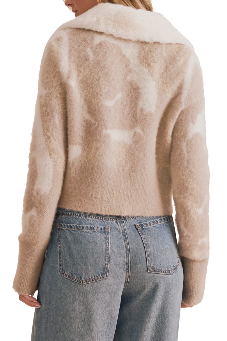 Lola Faux Fur Collar Cardigan, Alternate, color, BEIGE/ MULTI