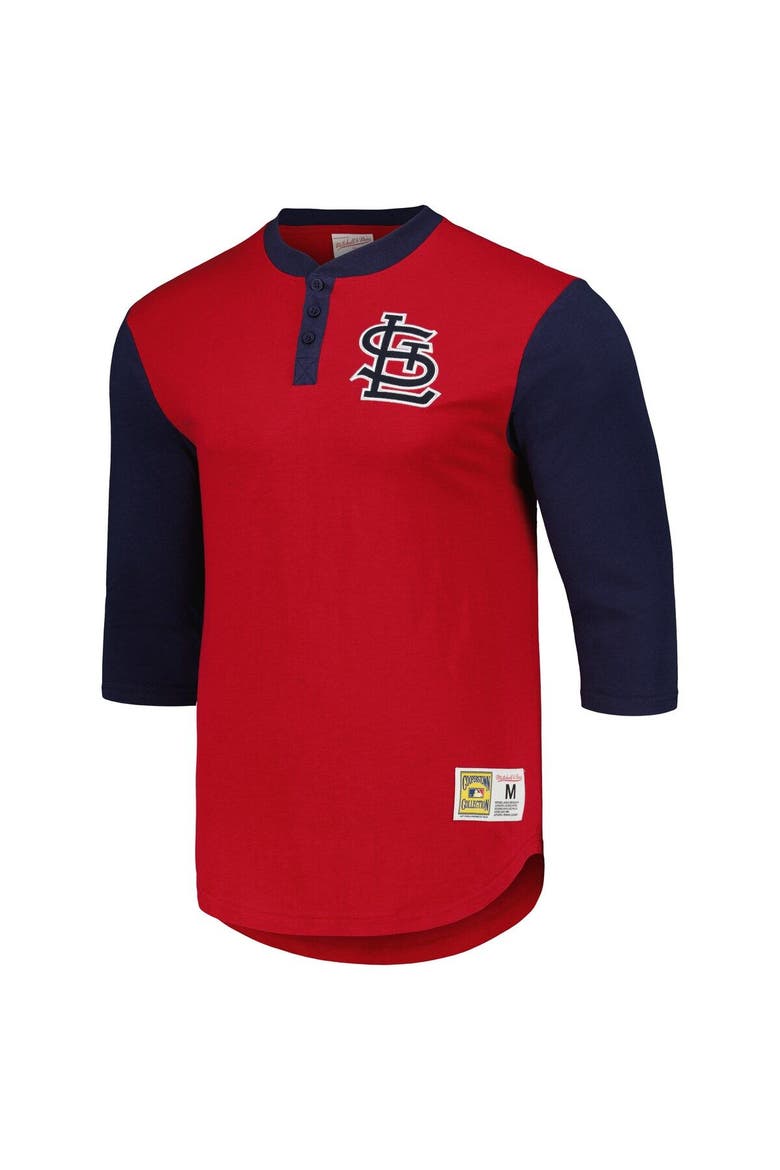 Men's Mitchell & Ness Red St. Louis Cardinals Cooperstown Collection Legendary Slub Henley 3/4-Sleeve T-Shirt, Alternate, color, Red
