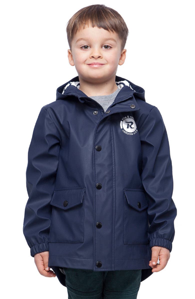 Rokka&Rolla Kids' Waterproof Rain Coat Rubberized Jacket, Main, color, Peacoat Navy